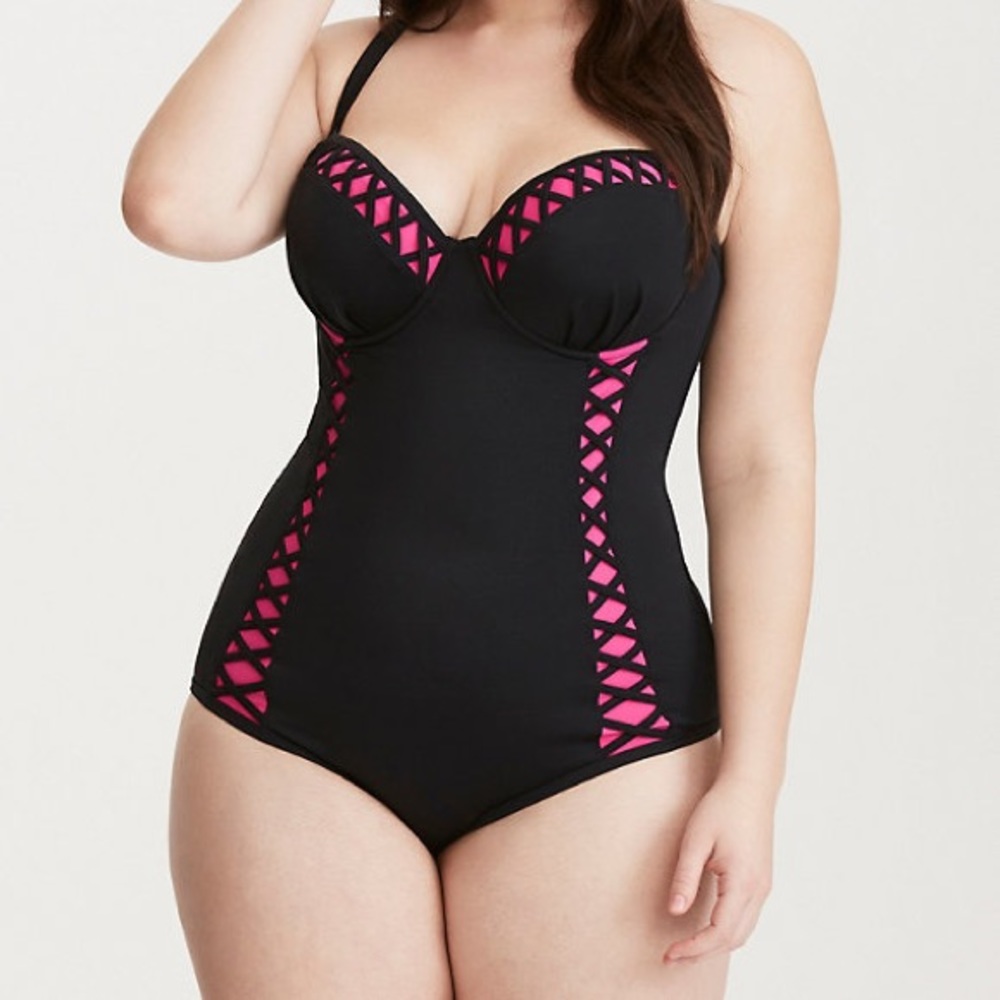 LATTICE INSET PUSH-UP DEMI ONE PIECE SWIMSUIT